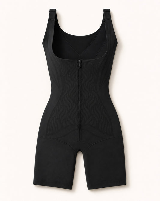 WEUP3D CoolFlex Zip Sculpt Bodysuit Black product flat view - full-media-approved-2026-06-01
